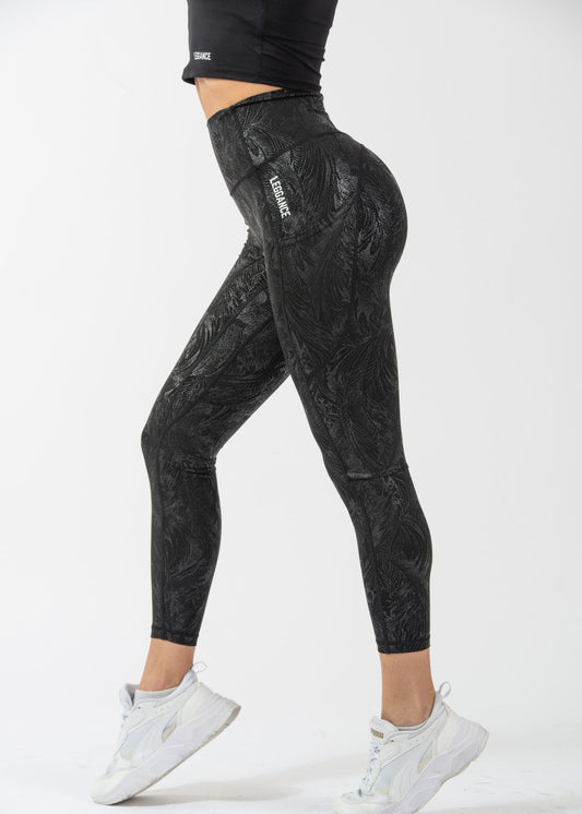 Leggings noirs décontractés et ajustés (cu buzunare)