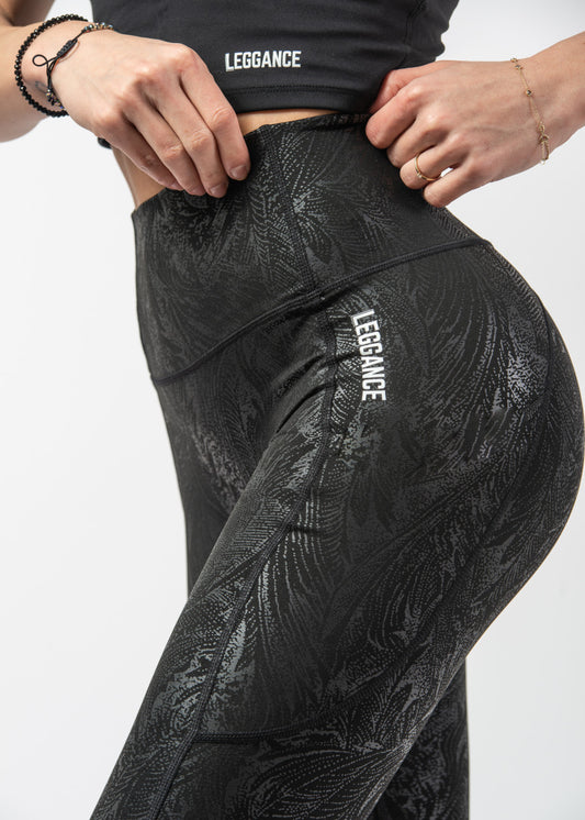 Leggings noirs décontractés et ajustés (cu buzunare)