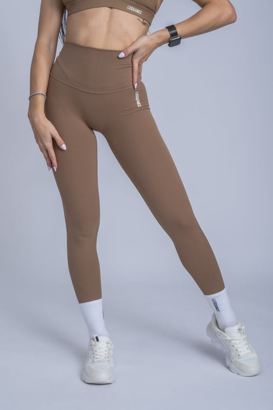 Leggings doux en cuir marron cacao