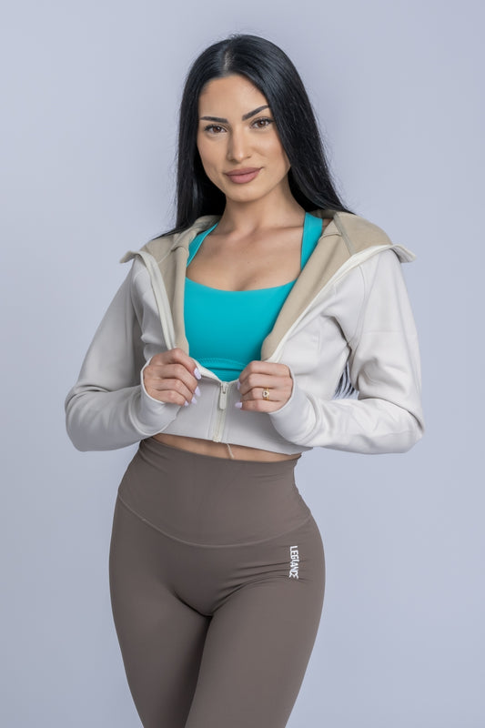 Crop Hoodie Fleece Form Ivory